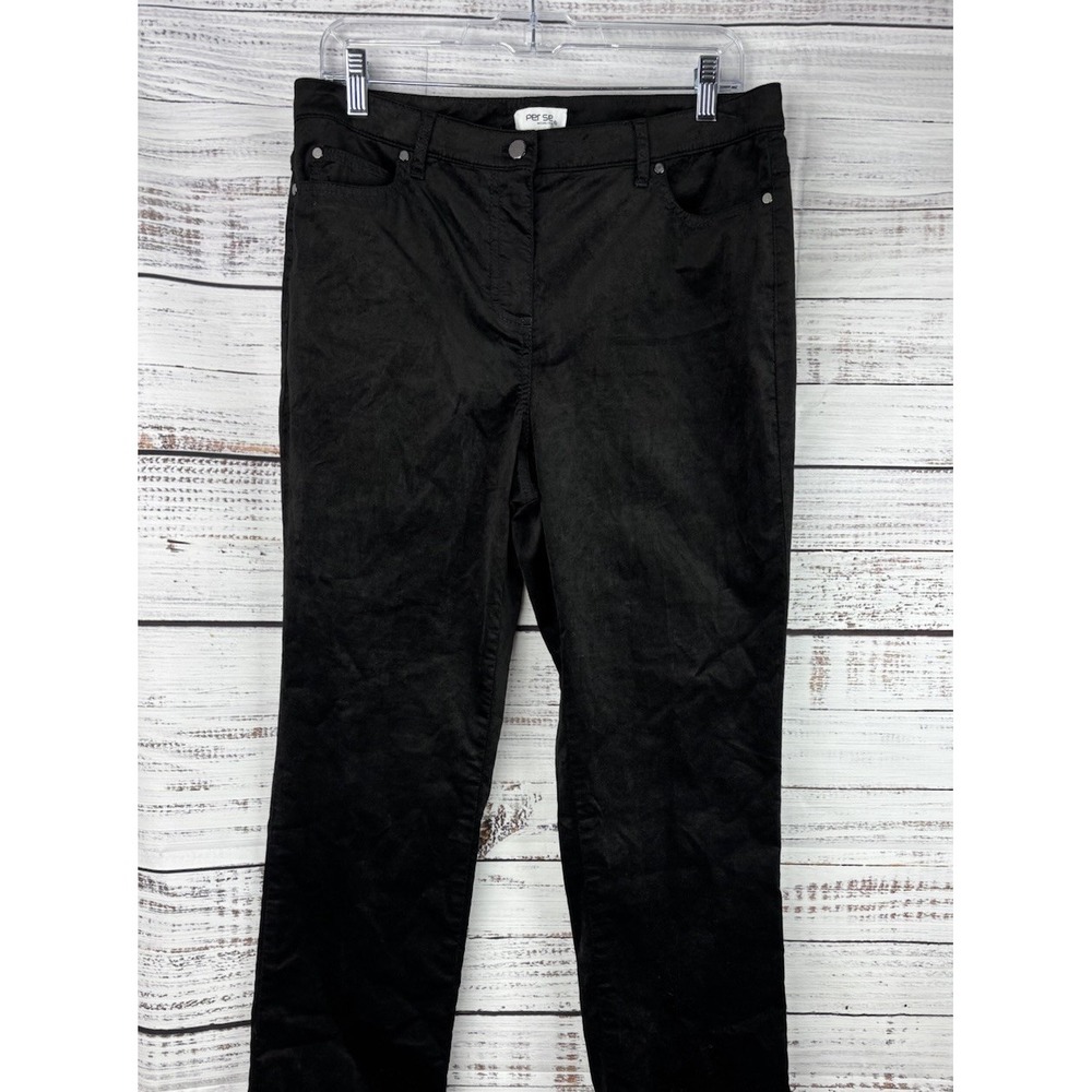 PER SE Skinny Black Velvet Pants GISELE Size 10 Stretch Cotton Velveteen